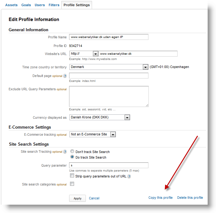 Kopier din Analytics profil
