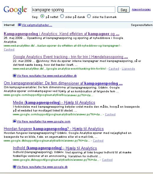 Søgeresultat på Google